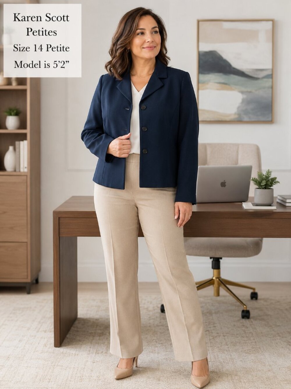 Karen Scott Petite Navy Blue Blazer Career Office Business Casual Jacket
